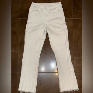 MOTHER White Hustler Ankle Fray Denim Jeans